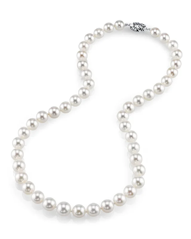 handmade coin pendant necklace White Japanese Akoya Graduated Pearl Necklace, 8.0-10.0mm - AAA Quality