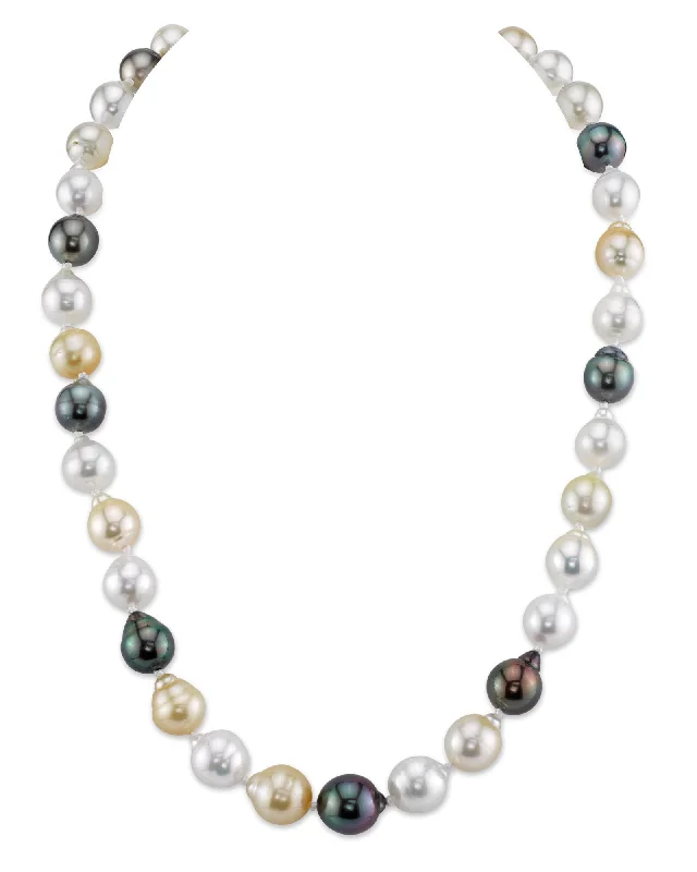 colorful gemstone engagement ring Multi-Color White, Golden South Sea & Tahitian Baroque Pearl Necklace, 8.0-10.0mm