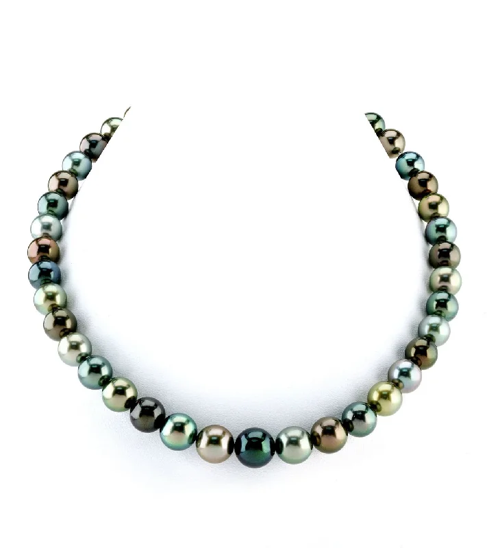 handmade gemstone anklet boho Multi-Color True Round Tahitian Pearl Necklace, 8.0-10.0mm - AAAA Quality