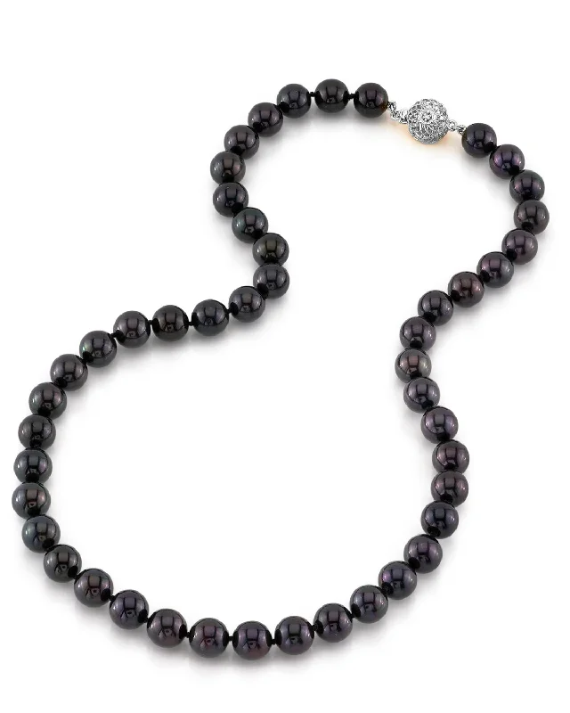 white gold infinity ring Black Japanese Akoya Pearl Necklace, 8.5-9.0mm - AA+ Quality