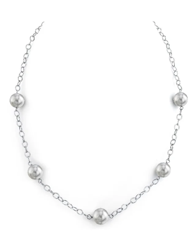 adjustable gemstone choker 8.5-9.0mm Japanese Akoya Round Pearl Four Link Tincup Necklace - AAA Quality