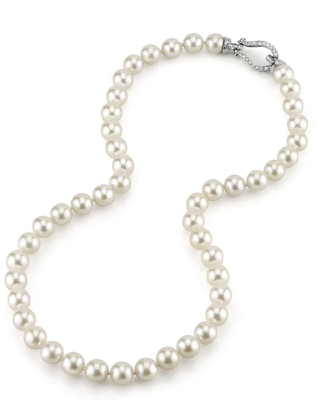 dainty feather charm necklace White Japanese Akoya Pearl Necklace, 8.5-9.0mm - AA+ Quality