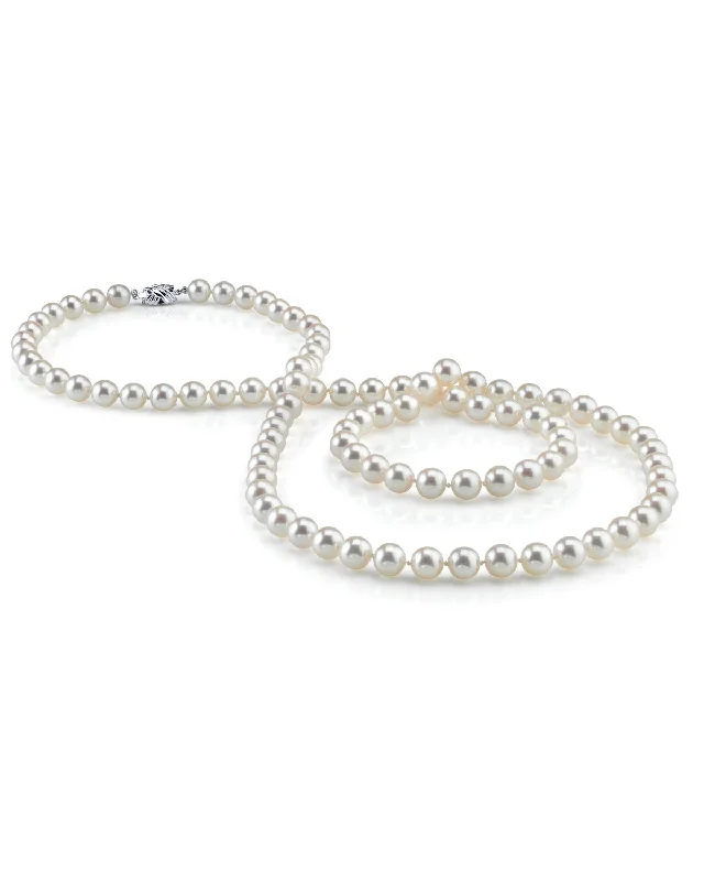 delicate marquise diamond band 8.0-8.5mm Opera Length Freshwater Pearl Necklace