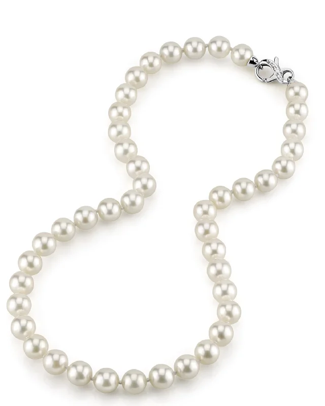 vintage-style diamond halo ring White Japanese Akoya Pearl Necklace, 9.0-9.5mm - AA+ Quality