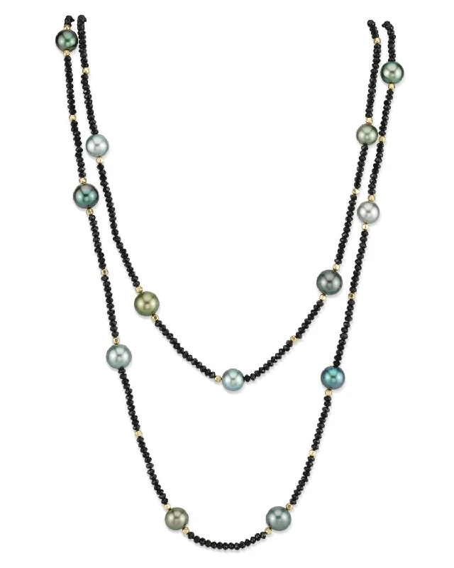 freshwater pearl drop earrings Multi-Color Tahitian Pearl & Black Spinel Gemstone Necklace, 9.0-10.0mm