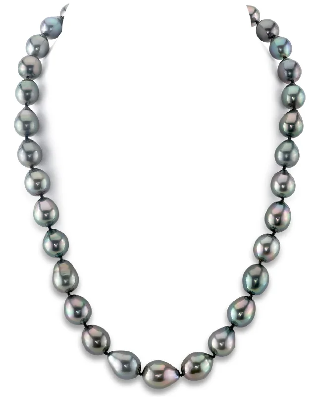 elegant art deco necklace Black Tahitian Drop-Shape Pearl Necklace, 9.0-11.0mm - AAAA Quality