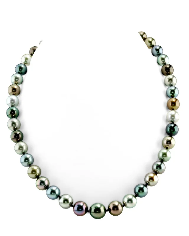 hand-stamped coordinates bracelet Multi-Color Tahitian True Round Pearl Necklace, 9.0-11.0mm - AAAA Quality