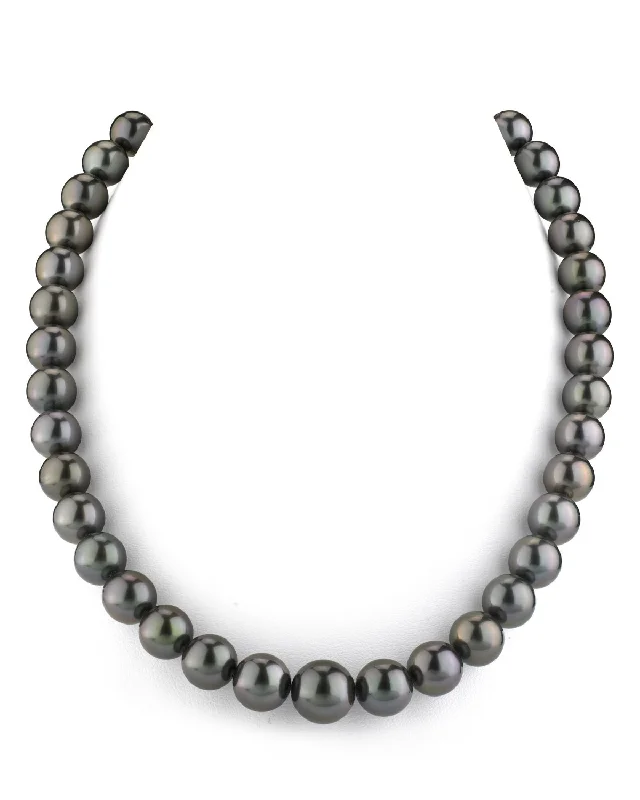 chunky chain necklace trendy True Round Black Tahitian Pearl Necklace, 9.0-11.0mm - AAA/Gem Quality