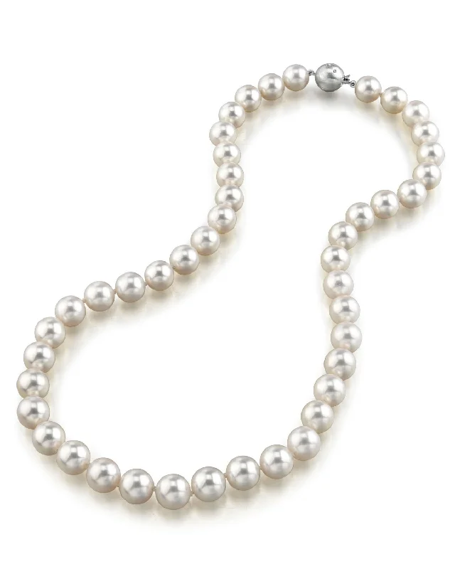 silver Celtic knot necklace White Japanese Akoya Pearl Necklace, 9.5-10.0mm - AA+ Quality