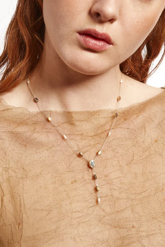 hammered silver pendant necklace Abalone and Pearl Beaded Necklace