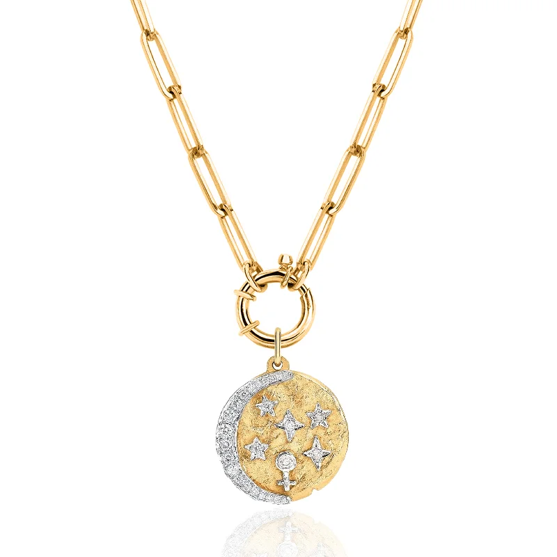 unique moon phase ring Alchemy Link Charm Necklace with 18k Divine Feminine Charm