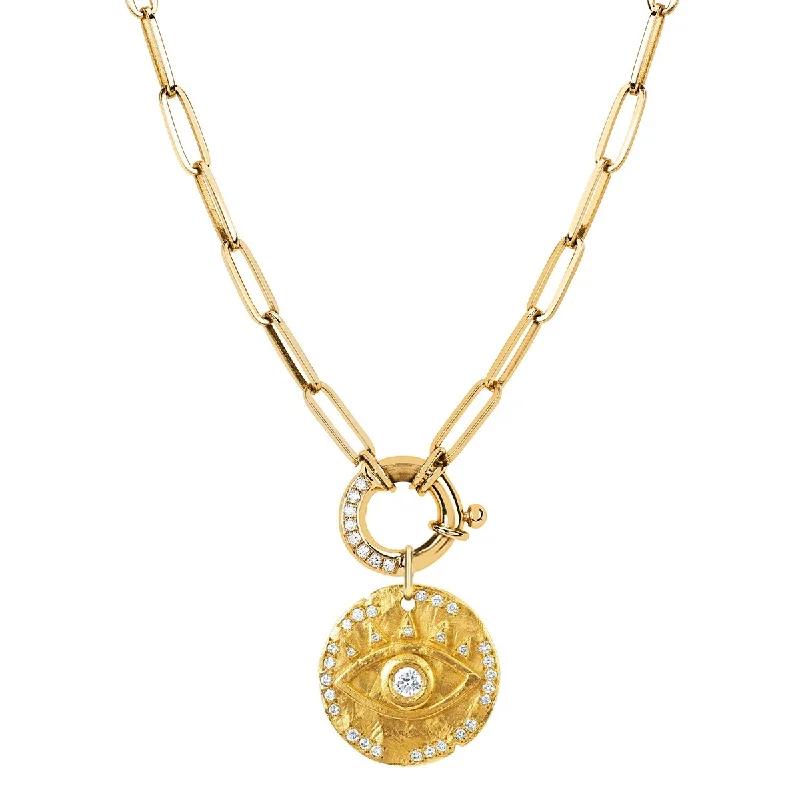 silver wedding band with engraving Alchemy Link Charm Necklace with Pavé Diamonds and 18k Diamond Eye of Protection Coin Charm