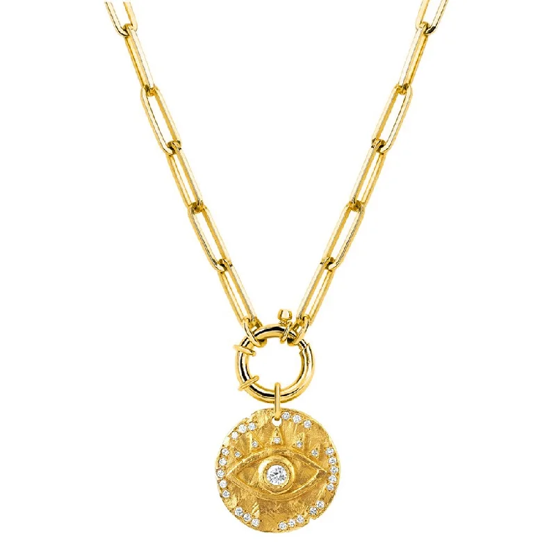 personalized couple’s keychain pendant Alchemy Link Charm Necklace with 18k Diamond Eye of Protection Coin Charm