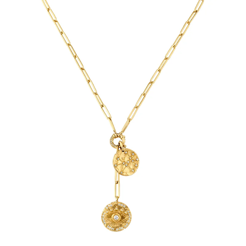 minimalist disc pendant necklace Alchemy Link Protection and Prosperity Lariat