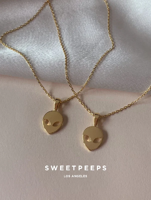 personalized initial ring stackable Alien Necklace (Alien)