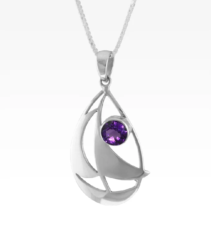 personalized zodiac birthstone necklace Amethyst Sailboat Necklace