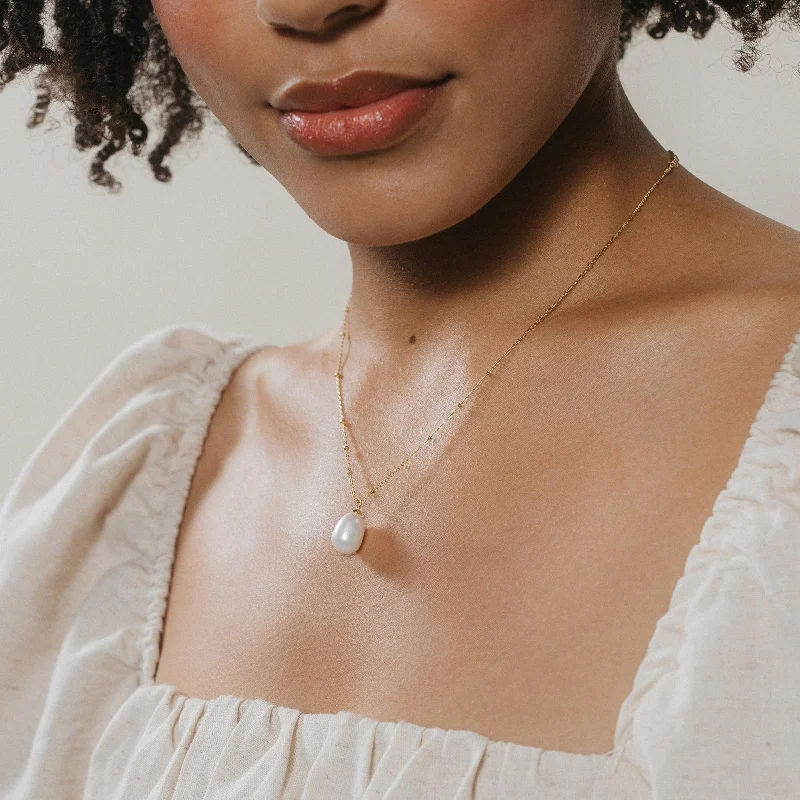 gold initial bracelet personalized Ariel Pearl Necklace