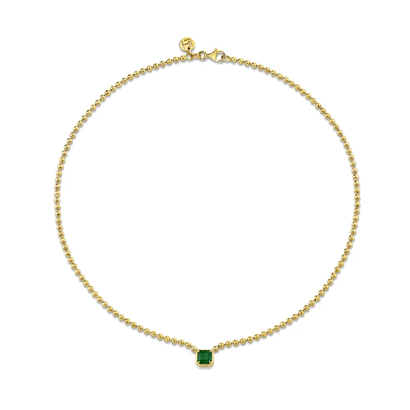 vintage filigree locket necklace Asscher Cut Emerald on Orb Chain Necklace