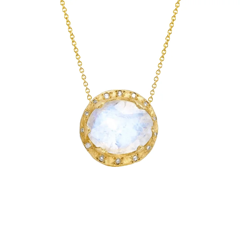 vintage rose gold cameo pendant Baby Queen Oval Moonstone Necklace with Sprinkled Diamonds