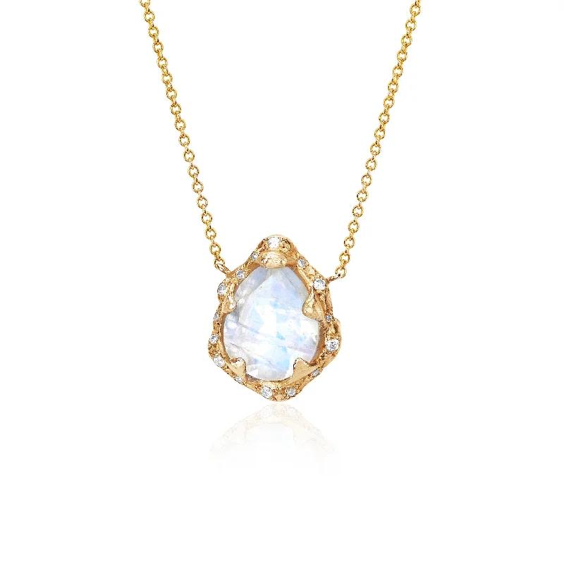 personalized zodiac birthstone necklace Baby Queen Water Drop Moonstone Necklace with Sprinkled Diamonds | Ready to Ship