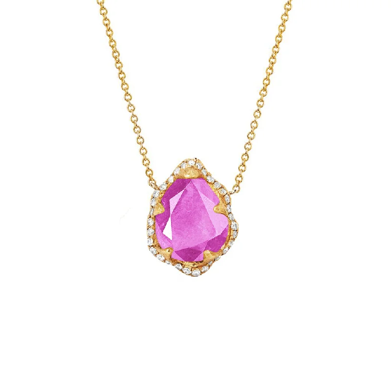 celestial galaxy planet earrings Baby Queen Water Drop Pink Sapphire Necklace with Full Pavé Halo