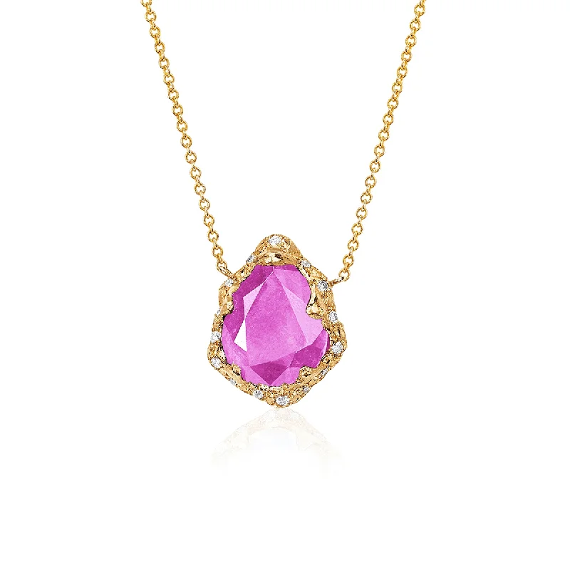 sterling silver braided ring Baby Queen Water Drop Pink Sapphire Necklace with Sprinkled Diamonds