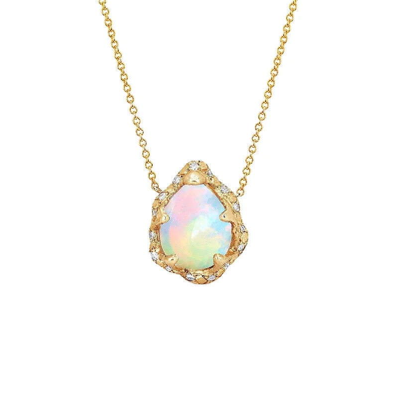 minimal gold ring stack Baby Queen Water Drop White Opal Necklace with Sprinkled Diamonds