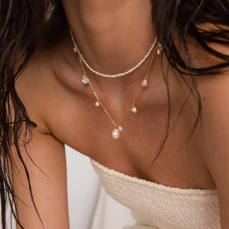 dainty gold chain earrings Baroque Pearl Station Necklace