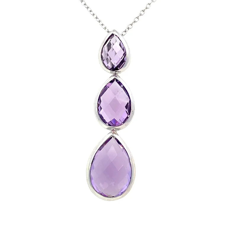 classic pearl strand necklace Sterling Silver Triple Pear-Shaped Amethyst Pendant | Fernbaugh's Jewelers