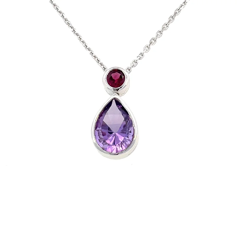 elegant drop earrings wedding Sterling Silver Pear and Round Shaped Amethyst Pendant | Fernbaugh's Jewelers