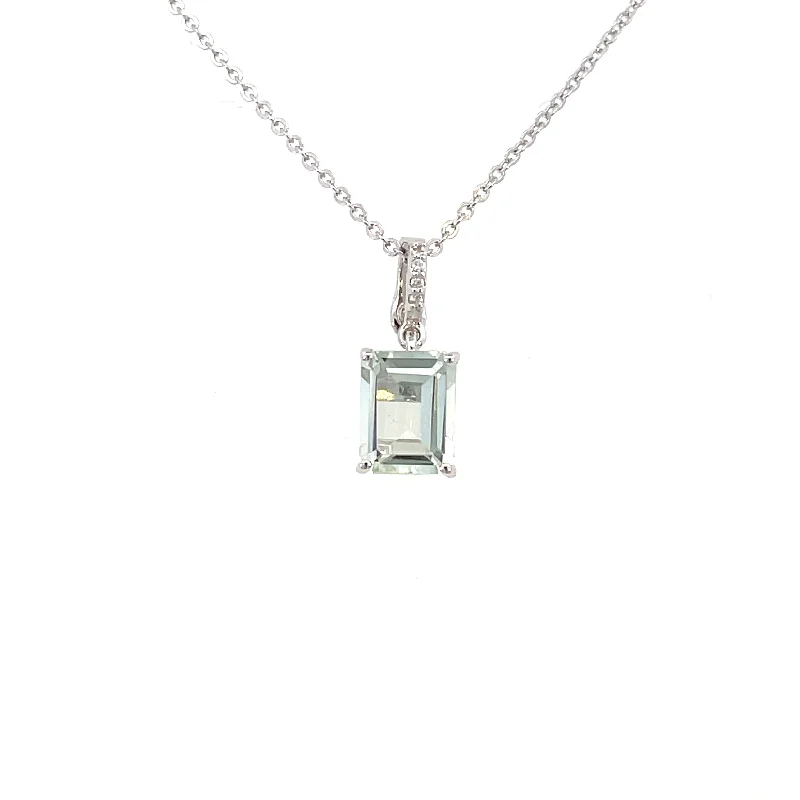 custom nameplate bracelet silver Sterling Silver Rectangle Green Amethyst Pendant with White Topaz Accents | Fernbaugh's Jewelers