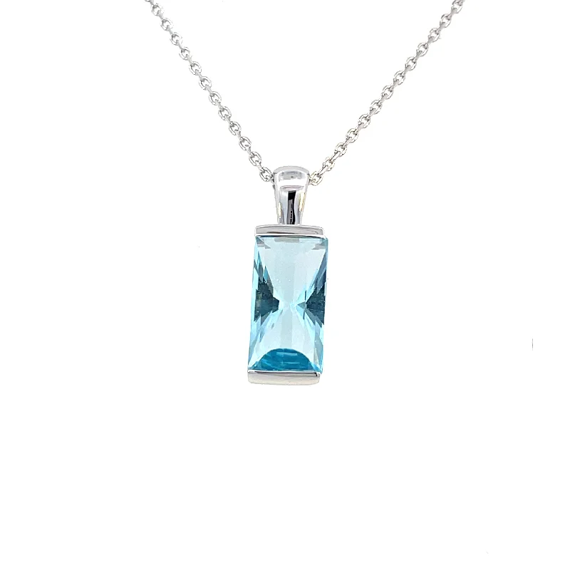 handmade gemstone anklet boho Sterling Silver Rectangle Blue Topaz Pendant | Fernbaugh's Jewelers