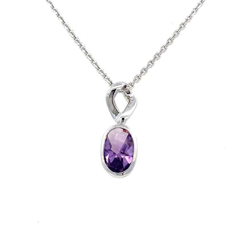 chunky chain necklace trendy Sterling Silver Oval Amethyst Pendant | Fernbaugh's Jewelers
