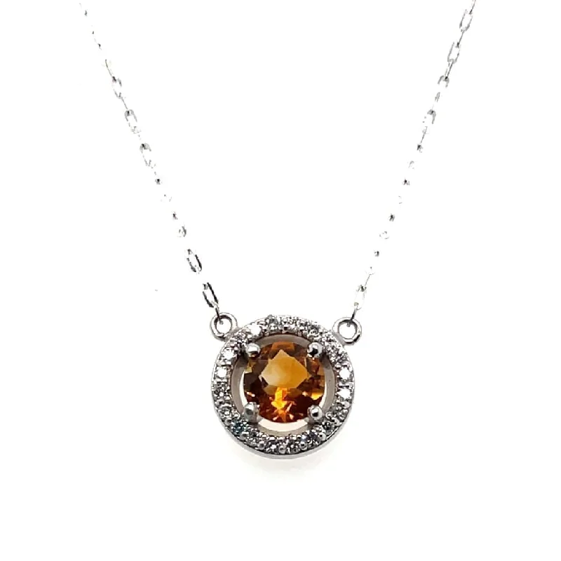 Beautiful Golden Citrine Set in Diamond Halo Necklace at Regard Jewelry in Austin, Texas