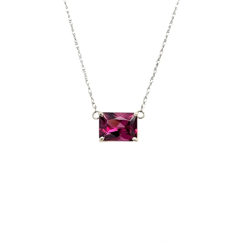 Beautiful Pink Garnet Set in Simple 14k White Gold Pendant at Regard Jewelry in Austin, Texas