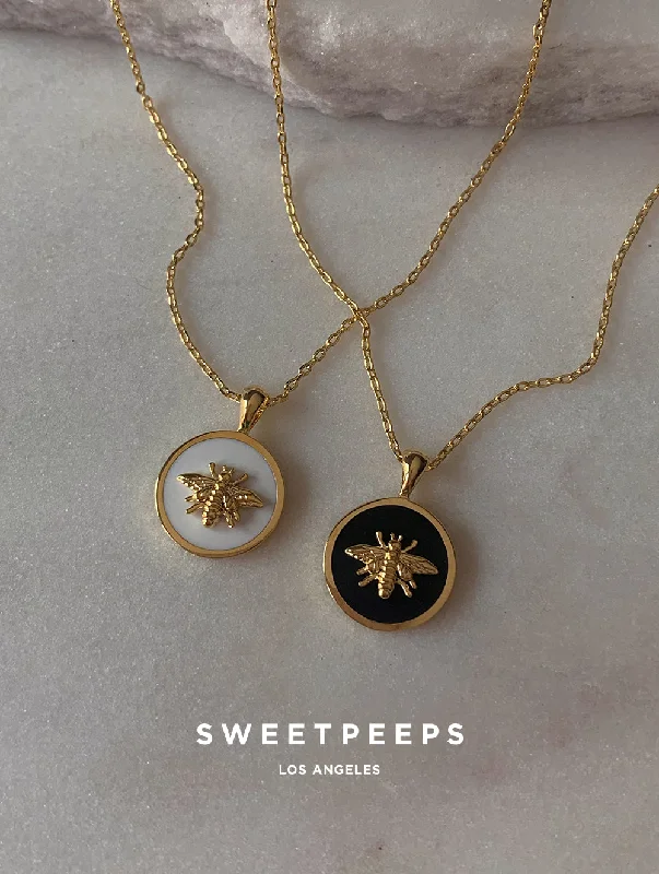 minimalist diamond stud earrings Bee Pendant Necklace
