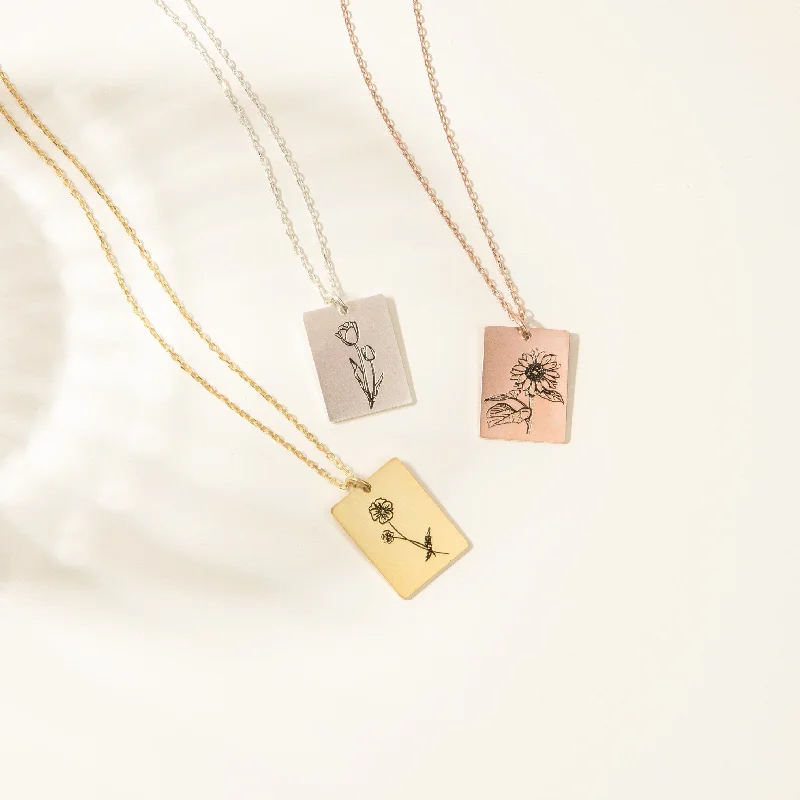 handcrafted opal inlay ring Birth Flower Tag Necklace
