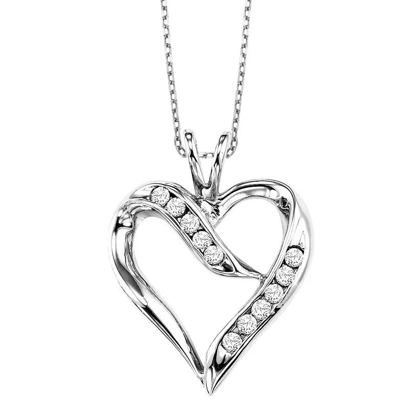 diamond tennis bracelet real Sterling Silver & Diamond Open Ribbon Heart Pendant