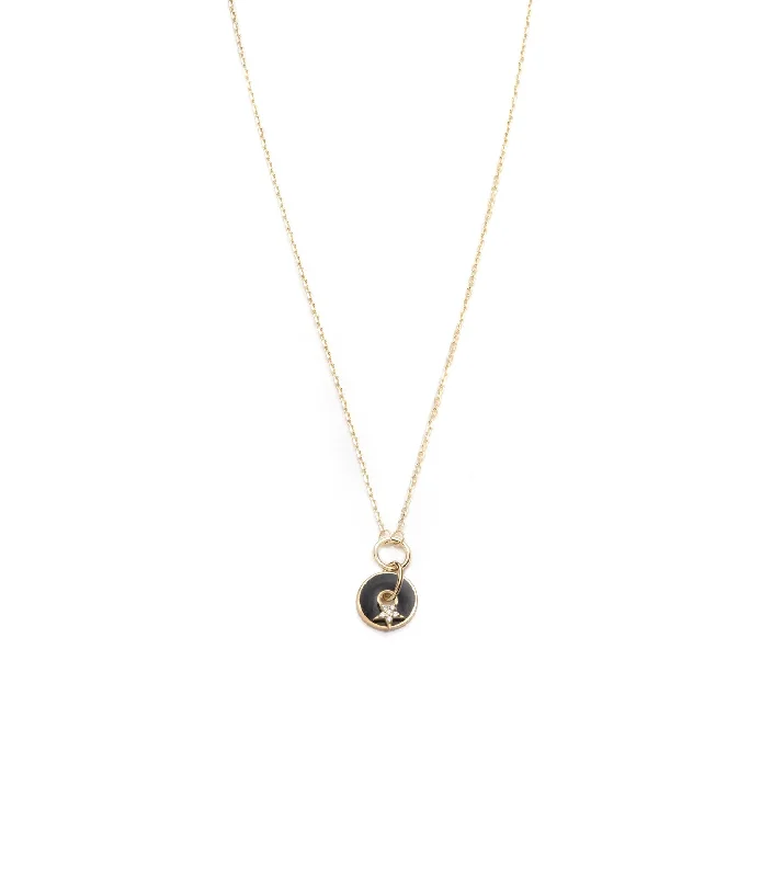 handmade coin pendant necklace Black Star : Symbol Champleve Enamel Disk Drop Necklace