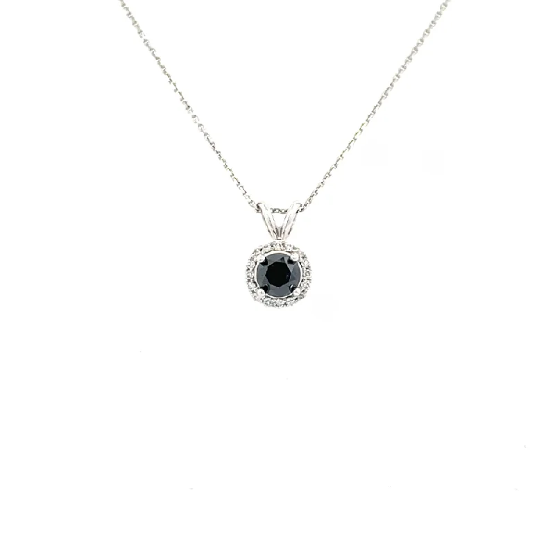 custom engraved infinity necklace 14K White Gold Black Diamond Halo-Style Pendant | Fernbaugh's Jewelers
