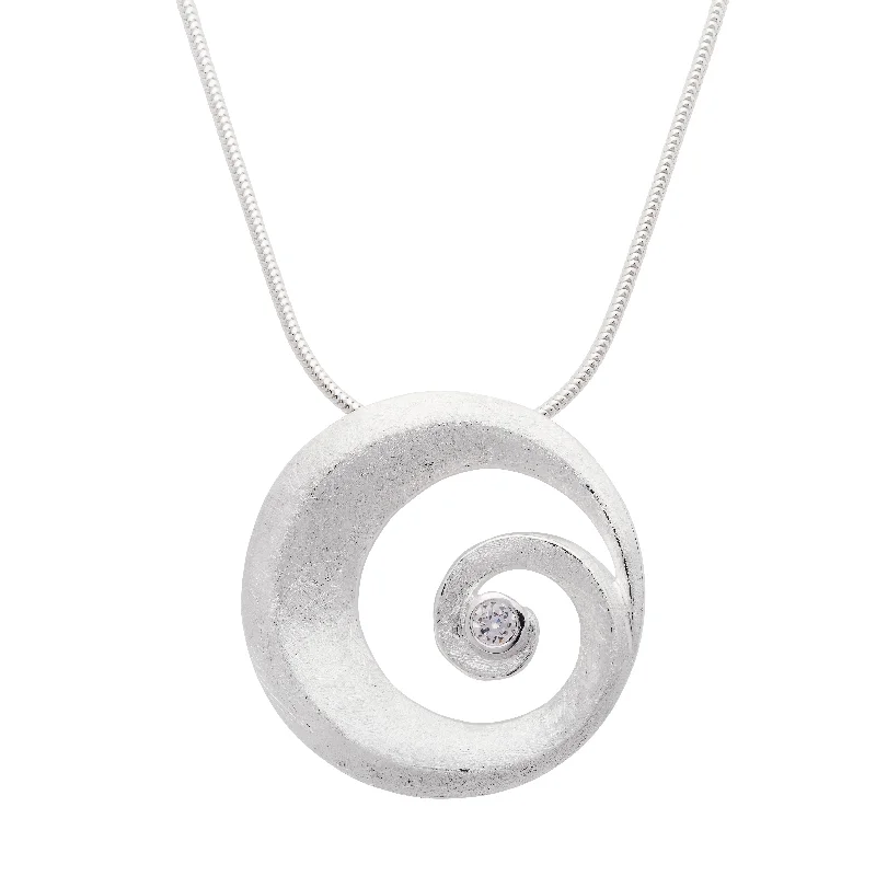 custom engraved infinity necklace Brushed Spiral Pendant with Centre Stone