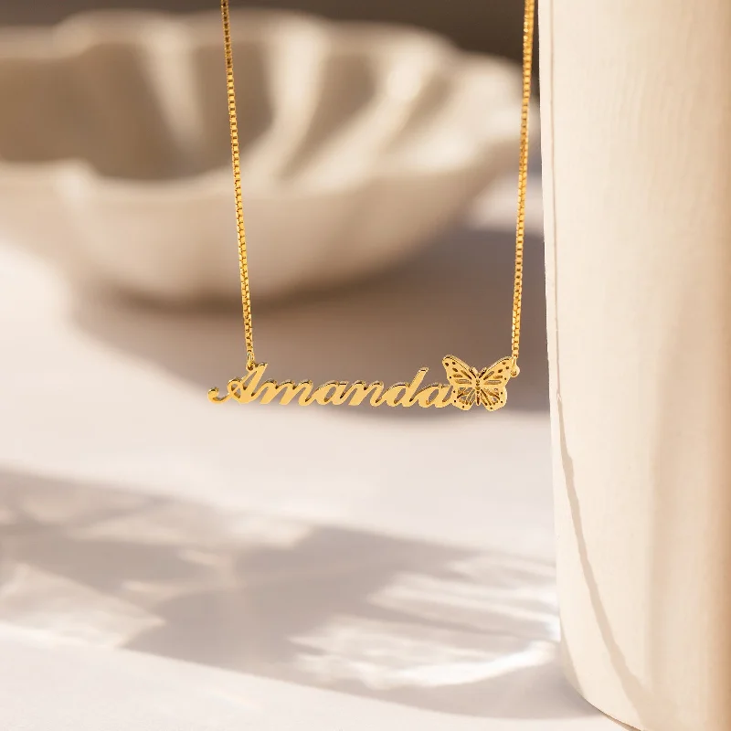 vintage pearl engagement ring Butterfly Name Necklace in Box Chain