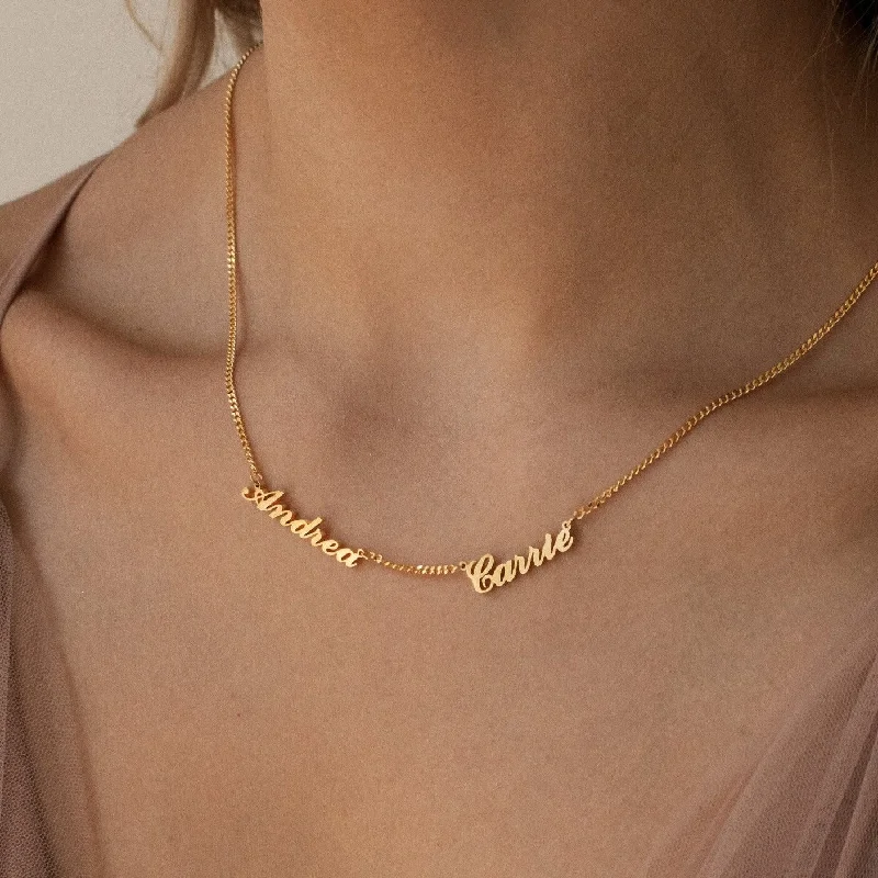 classic diamond hoop earrings Carrie Multiple Name Necklace in Curb Chain
