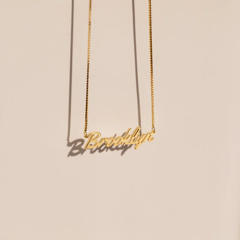 sterling silver herringbone chain Casella Name Necklace in Box Chain