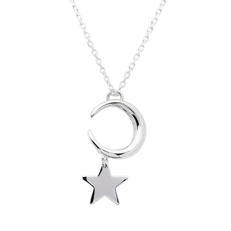 thin gold wire earrings Moon and Star Sterling Silver Pendant - Stóirín