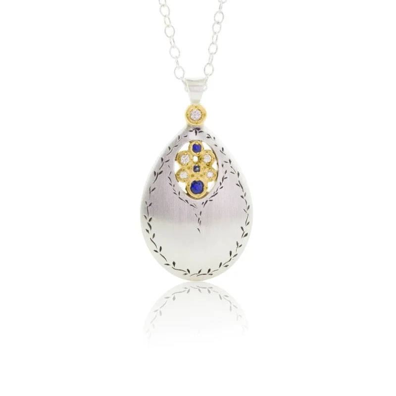 classic pearl choker necklace Blue Sapphire and Diamond Secret Garden Drop Necklace