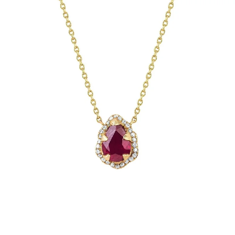 minimalist wedding band set Micro Queen Water Drop Ruby Necklace with Full Pavé Diamond Halo