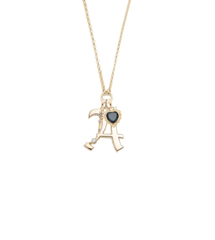thin gold wire earrings Gemstone Heart & Oversized Initial : Open Chain Story