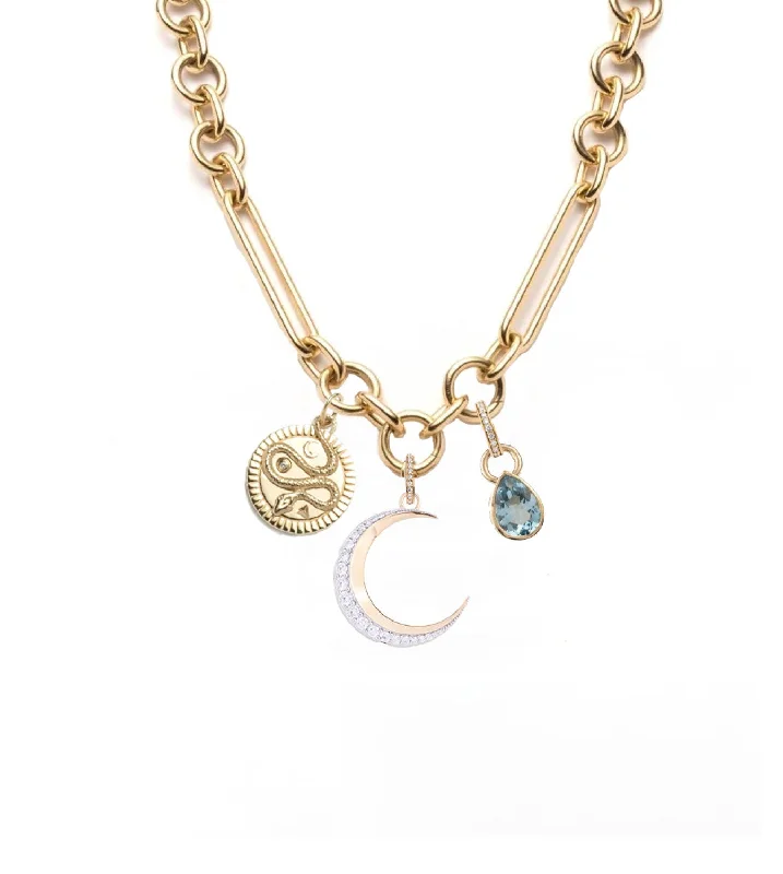 handmade wire-wrapped gemstone ring Crescent, Wholeness & Forever & Always a Pair Story : Oversized Mixed Link Chain Necklace