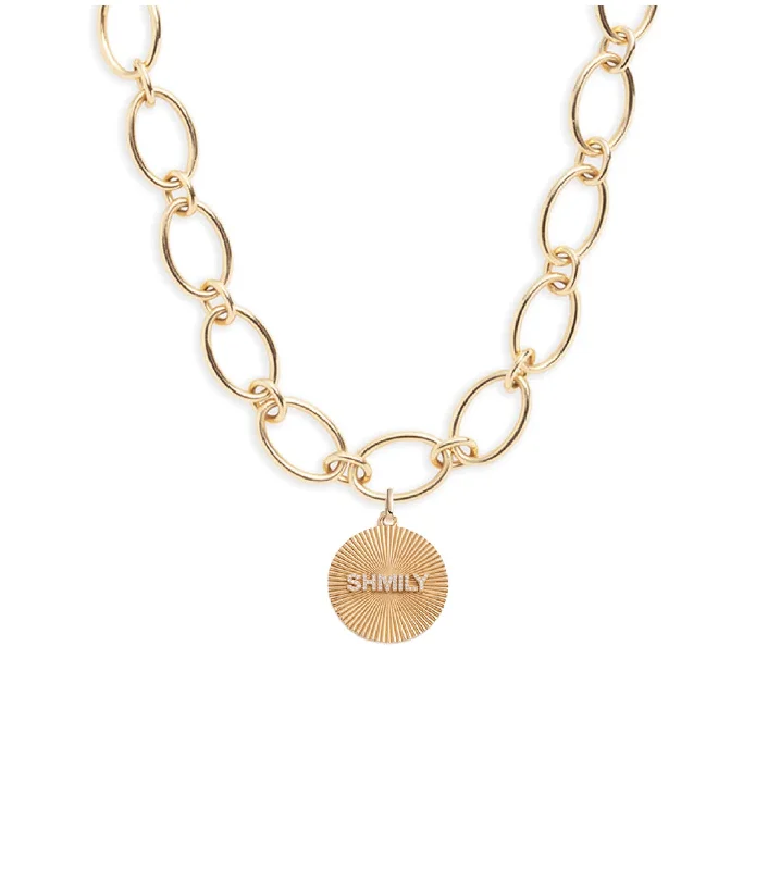 minimal gold ring stack Custom Centered Clean Edge Love Token : Oval Link Chain Necklace